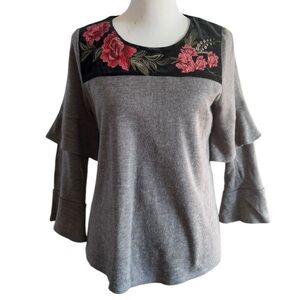 Anthropology THML Velvet Floral Gray Floral Top Size M